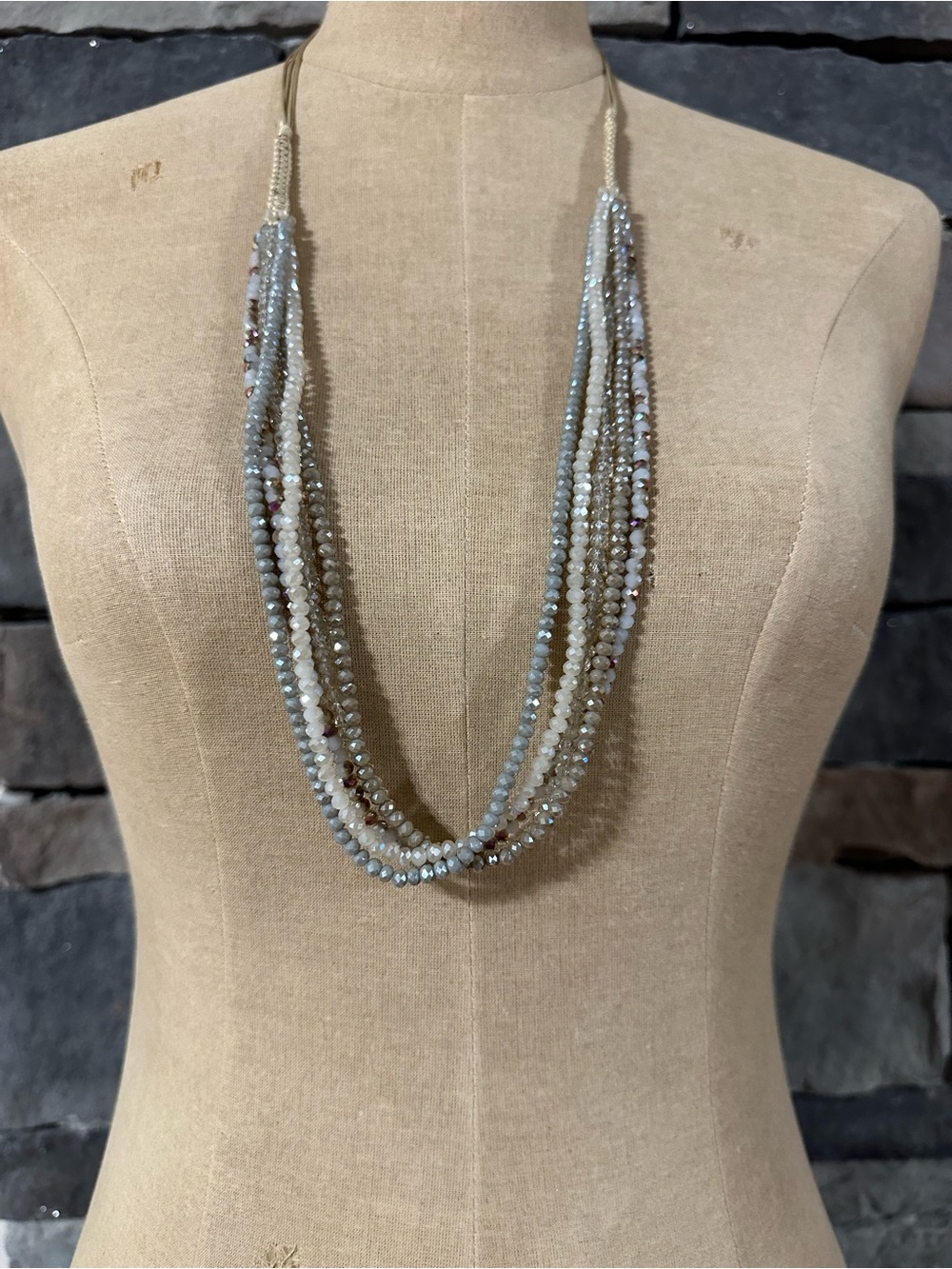 Multi-Strand Grey Beaded Necklace - Unbranded